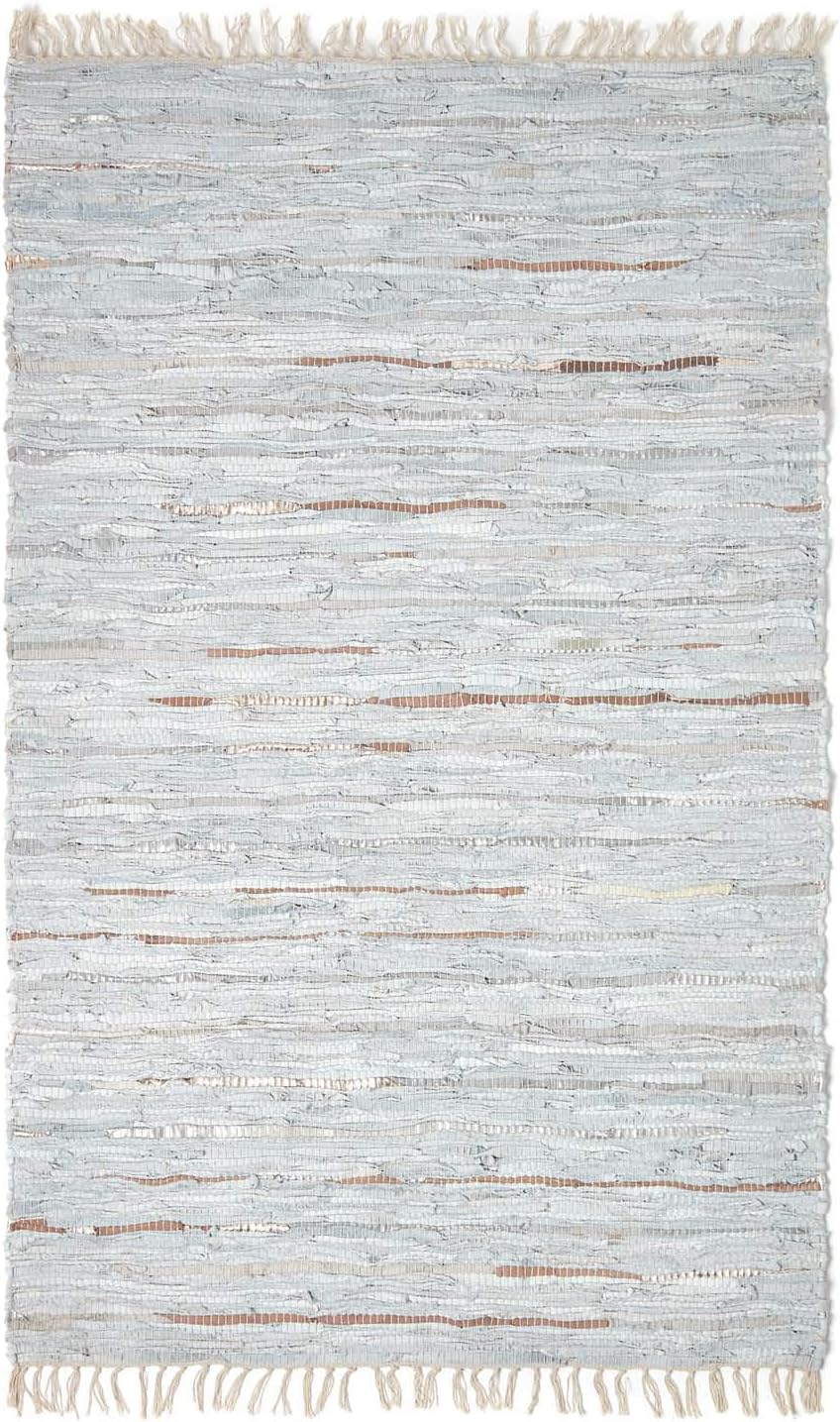 Homescapes Teppich/Bettvorleger aus recyceltem Leder mit Glitzer-Streifen und Fransen, 90 x 150 cm,