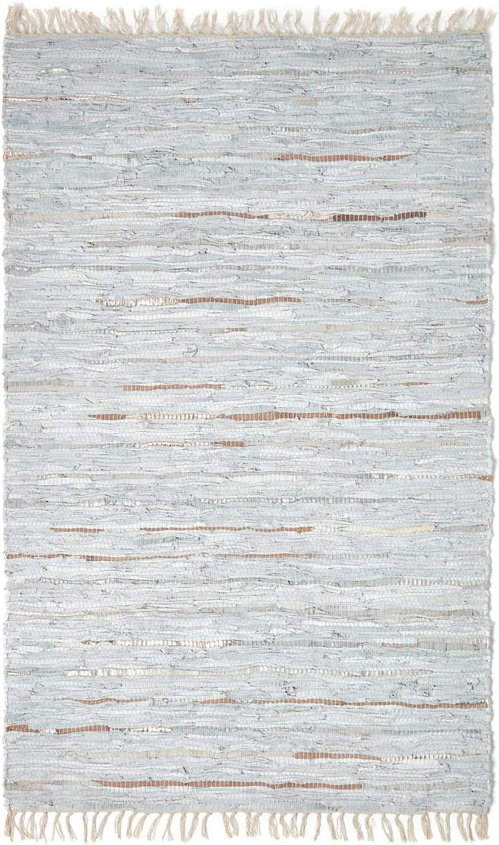 Homescapes Teppich/Bettvorleger aus recyceltem Leder mit Glitzer-Streifen und Fransen, 90 x 150 cm,