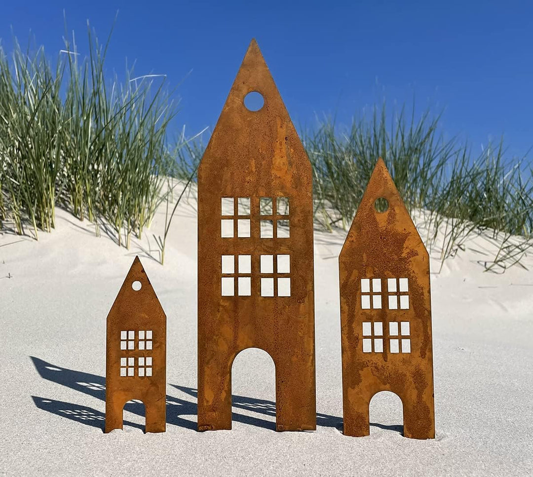 LB H&F Lilienburg Häuser 3er Set Gartendeko Roststecker Rost Metall Gartenstecker (Haus Rost), Haus