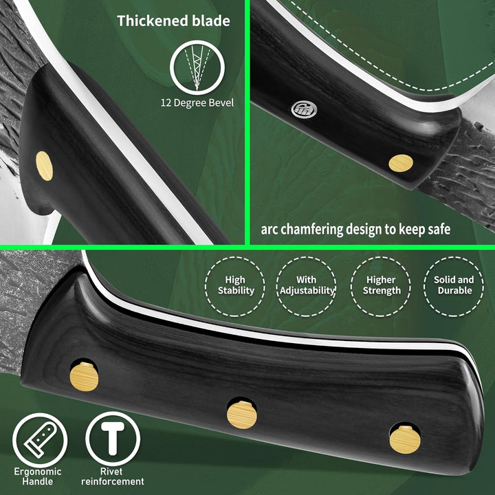 FULLHI Butcher Knife Hand geschmiedet schwere Fleischbeil Kochmesser mit Scheiden schwarz High Carbo