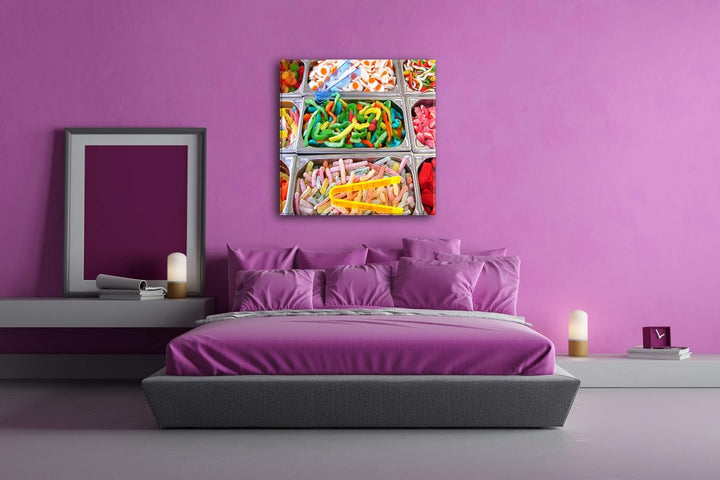 deyoli viele Bunte Süssigkeiten im Format: 70x70 als Leinwandbild, Motiv fertig gerahmt auf Echtholz