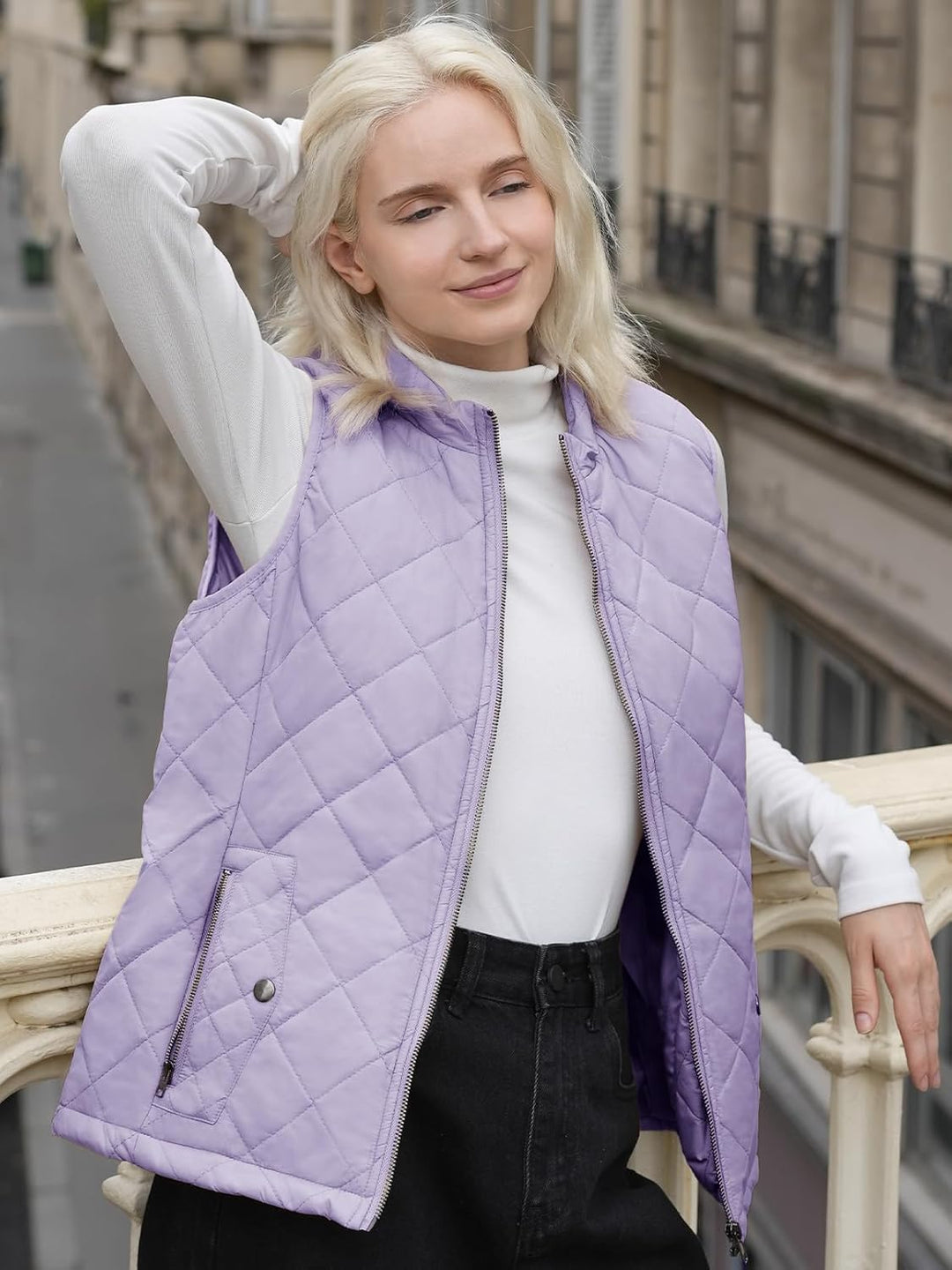 fuinloth Damen Weste mit Stehkragen Westen Steppweste Leicht Ärmellos Jacke mit Reissverschluss Tasc