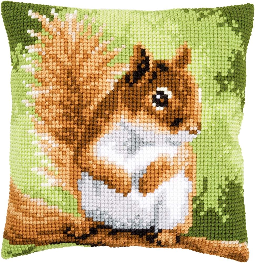 Vervaco PN-0157491 Kreuzstichkissen Eichhörnchen Kreuzstichset, Baumwolle, mehrfarbig, 40 x 40 cm /