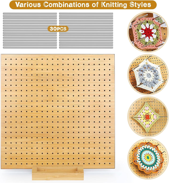 Coopay Granny Square Spanner, 29 x 29 cm Bambus Blocking Board mit Aussparung Kanal für 30 Stabstift