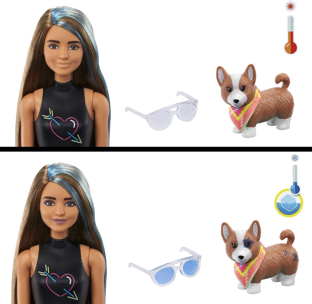 Barbie Color Reveal Totally Neon Fashions Puppe mit blau gesträhnten brünetten Haaren und 25 Überras