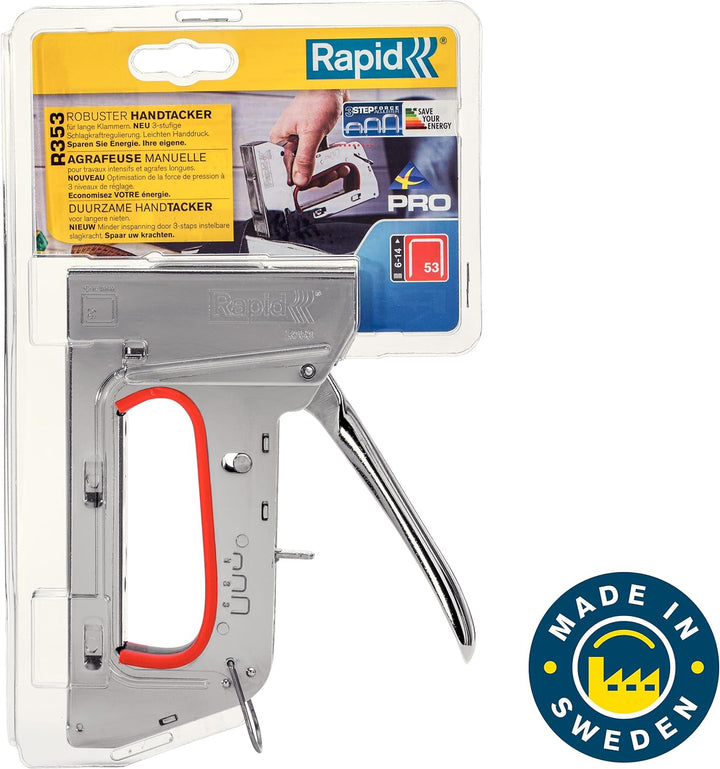 Rapid Handtacker R353, Tacker für Holz und Stoffe, Leistungsstark, Komplett aus Stahl, für Klammern