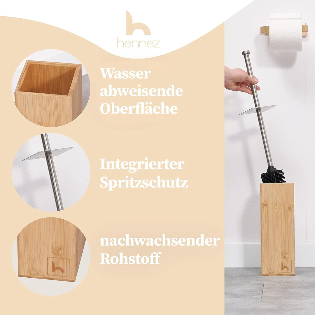 HENNEZ Toilettenbürste Silikon mit Bambus Bürstenhalter - Silikon Toilettenbürste mit Halter Toilett