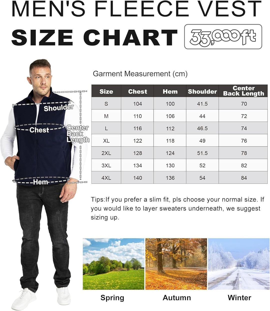 33,000ft Herren Fleece Weste Jacke Standkragen Ultraleicht Outdoor Ärmellose Fleecejacke Gilets Tops