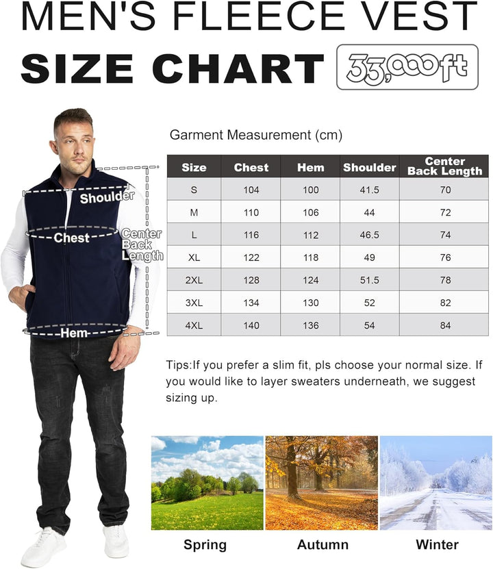 33,000ft Herren Fleece Weste Jacke Standkragen Ultraleicht Outdoor Ärmellose Fleecejacke Gilets Tops