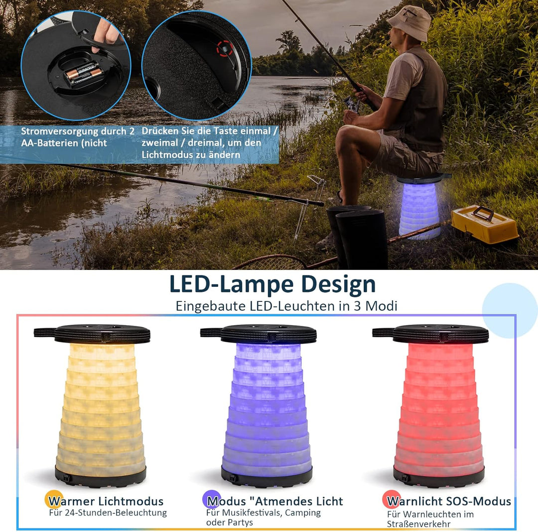 COSTWAY Tragbarer Klapptisch mit 2 LED Teleskophockern, Campingtisch und höhenverstellbarer Hocker,