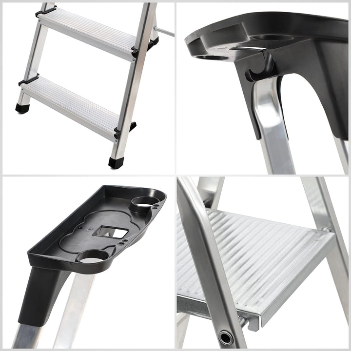 KADAX Aluminiumleiter, Stehleiter bis zu 125 kg, Stufenleiter, Trittleiter, Alu-Sicherheits-Stehleit