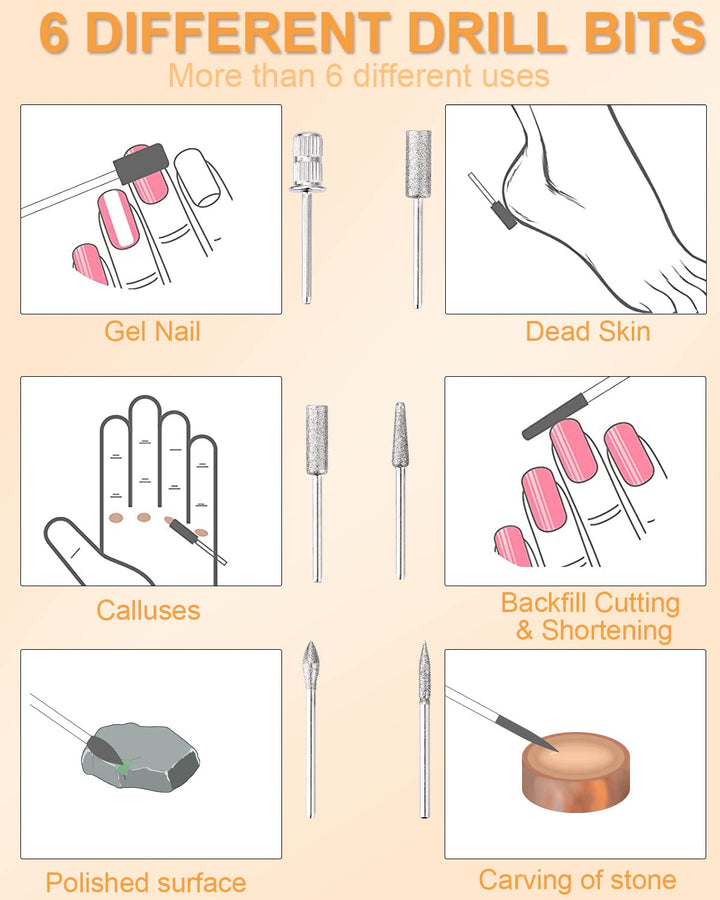 Nagelfräser Elektrisch für Gelnägel 35000 U/Min Maniküre Pediküre Set 6 in 1 Nagelfeile Nagel Fräsma
