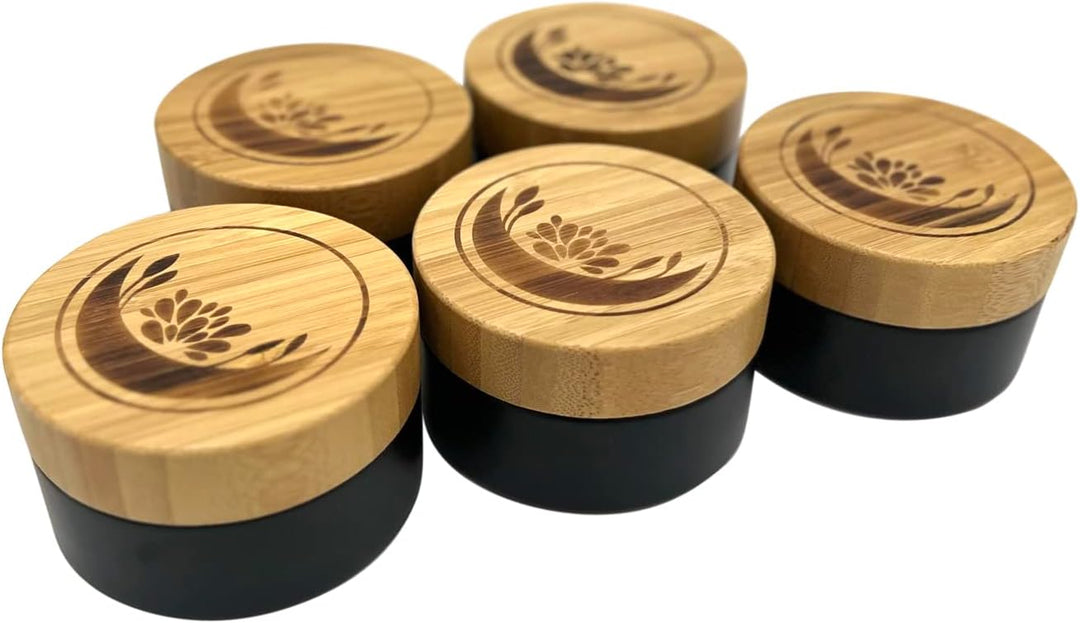 Wachsmann | Hochwertige Glastiegel mit Bambusdeckel | schwarz | Für nachhaltige DIY-Naturkosmetik |