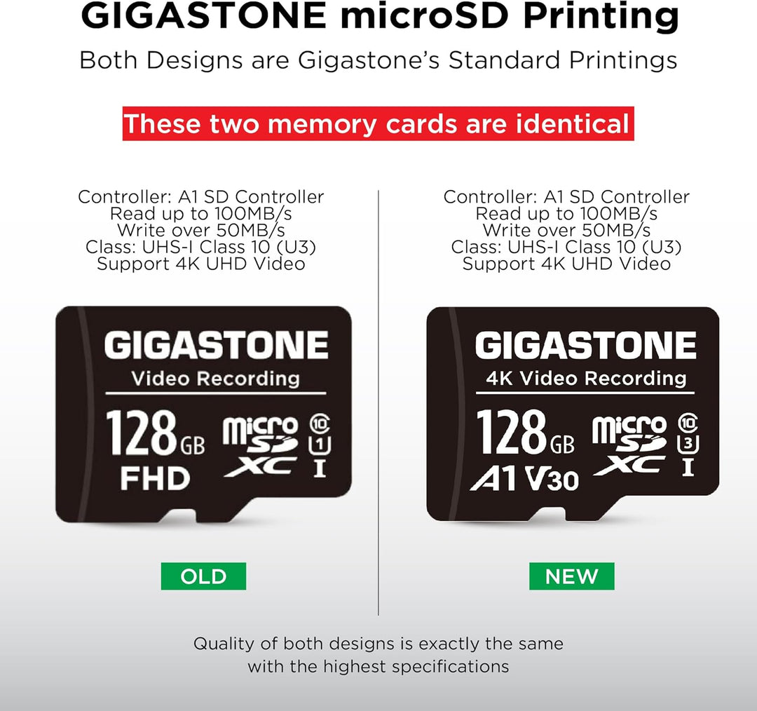 GIGASTONE 128GB MicroSDHC Speicherkarte 5er-Pack + SD Adapter, für Action-Kamera, GoPro, Drohne und