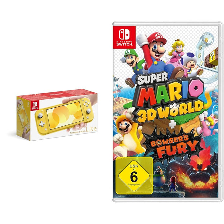 Nintendo Switch Lite, Standard, Gelb + Super Mario 3D World - Bowser's Fury