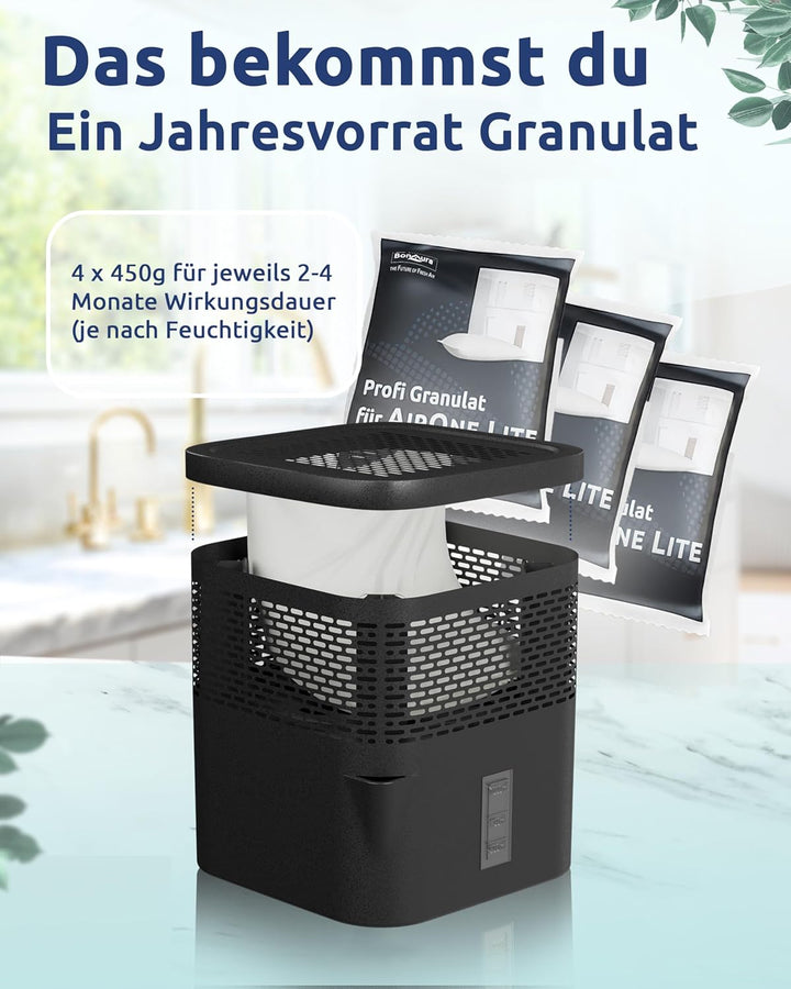 BonAura® Luftentfeuchter Nachfüllpack 4x 450g - Sparset Luftentfeuchter Granulat - 4er Set Entfeucht