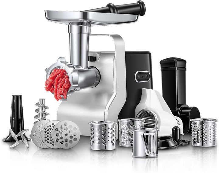 Fleischwolf, HOUSNAT 5 in 1 Fleischwolf Elektrisch Profi mit 3 Edelstahl Loch-Scheiben(3, 5 7mm) & 4