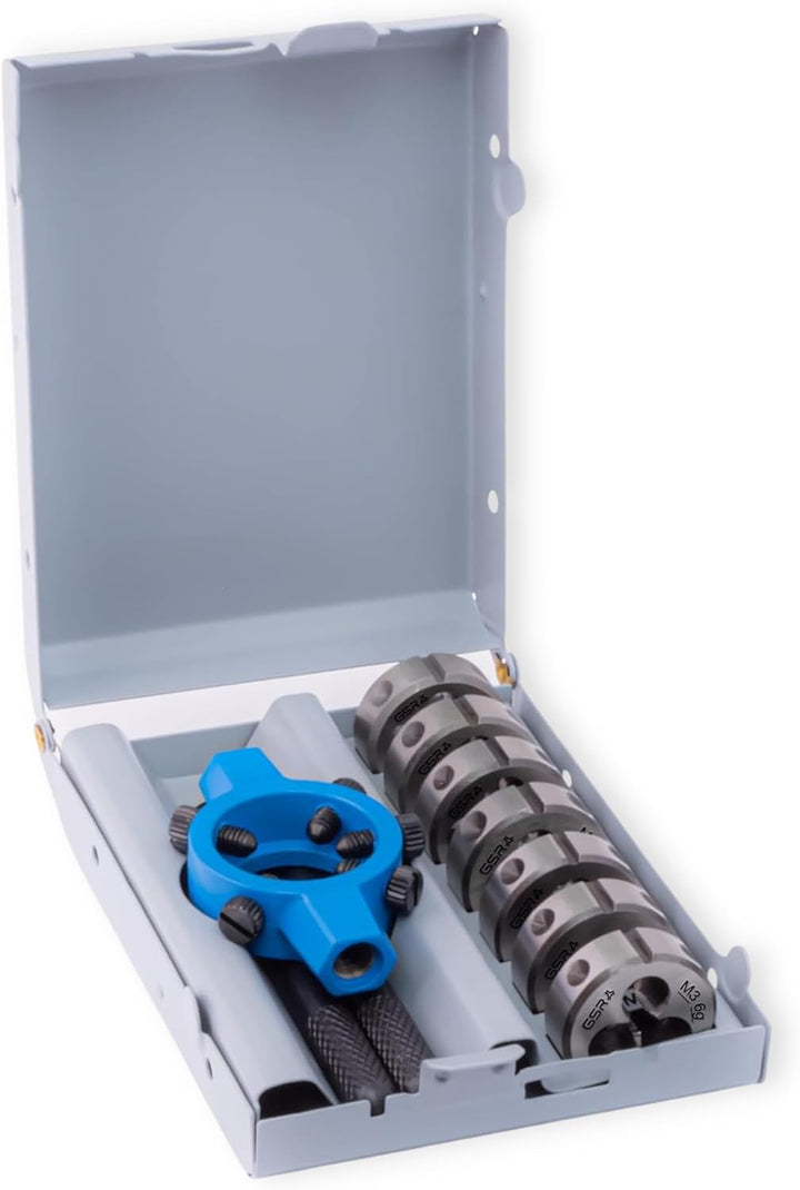 GSR Profi HSS Schneideisen Satz, 8-teilig, 25x9 Schneideisenhalter & M3-M12 Schneideisen, Form B vor