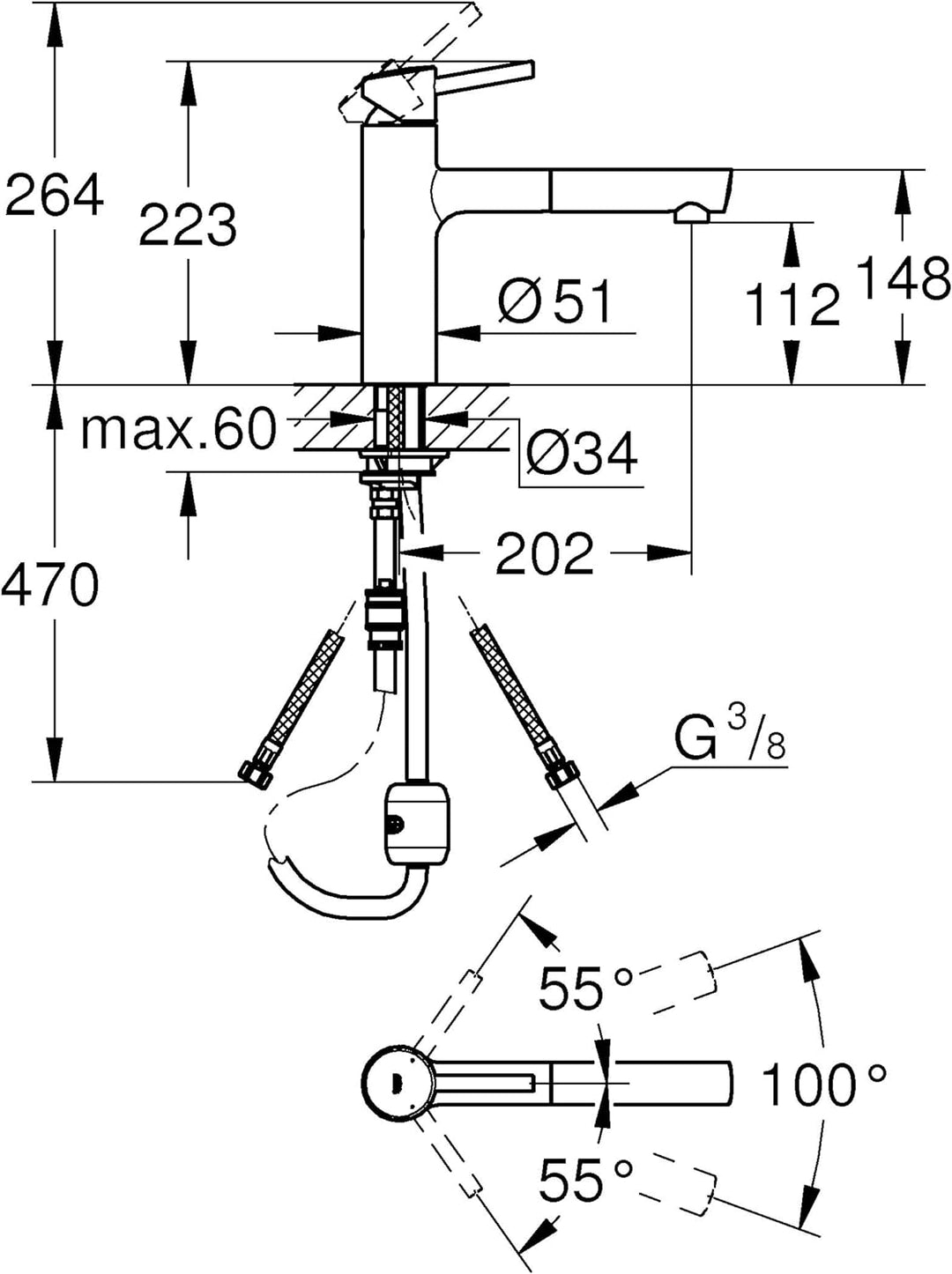 GROHE Concetto Küchenarmatur, mittelhoher Auslauf zum Herausziehen, Schwenkbereich 100°, SuperSteel