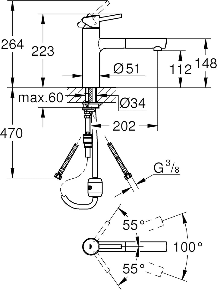 GROHE Concetto Küchenarmatur, mittelhoher Auslauf zum Herausziehen, Schwenkbereich 100°, SuperSteel