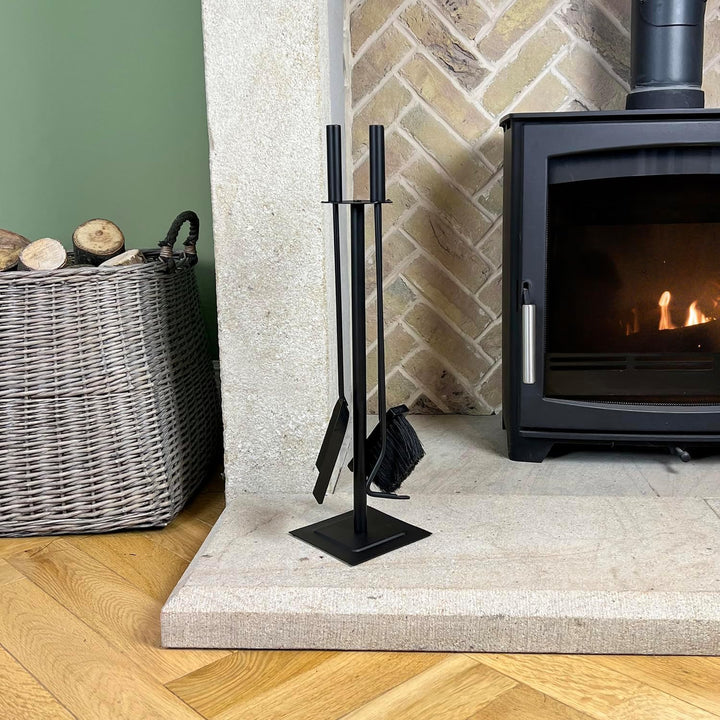 JVL Malham Kissen modernes Kaminbesteck Werkzeug Set, Stahl, schwarz, 15 x 15 x 61 cm, 3 Stück, Malh