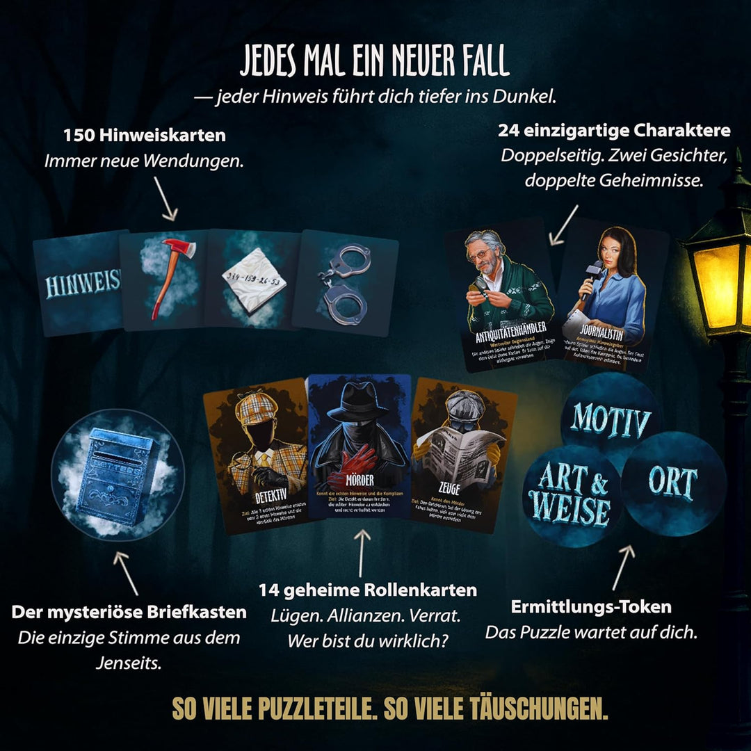 BORGOS Ghost Letters – Murder Mystery Detektivspiel mit geheimen Rollen | Gesellschaftsspiel | Krimi