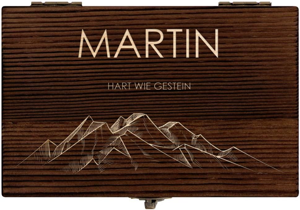 Maverton Whisky Steine Set - in Holzbox mit Gravur - 6 Eiswürfel + Zange + Velourbeutel - wiederverw