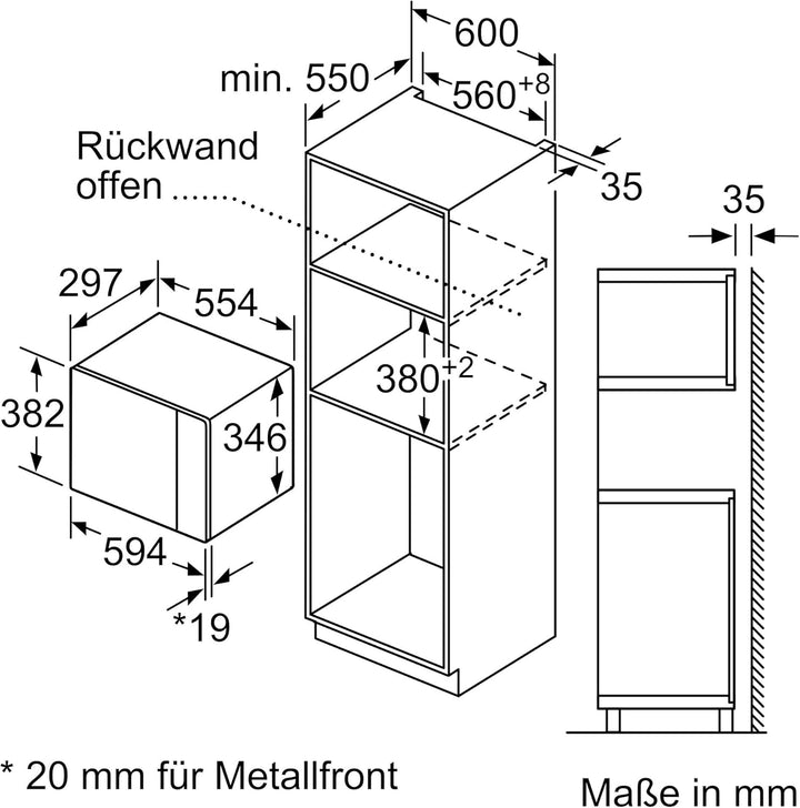 Siemens BF525LMB1 iQ500, Einbau-Mikrowelle, 59 x 38 cm, 800W, 20L Garraum Edelstahl, 25,5 cm Drehtel