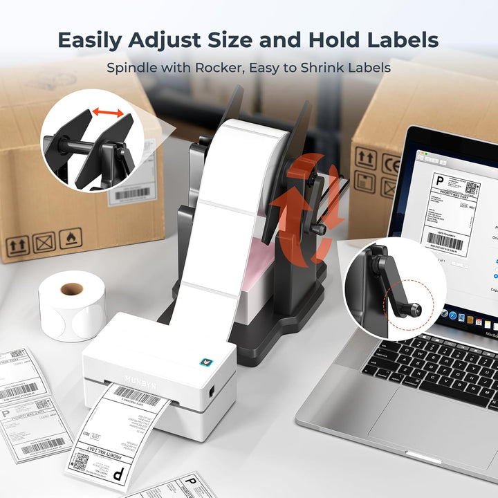 MUNBYN Etikettenhalter Ideal für Desktop-Thermoetikettendrucker und Etikettendrucker ITPP941 & ITPP1