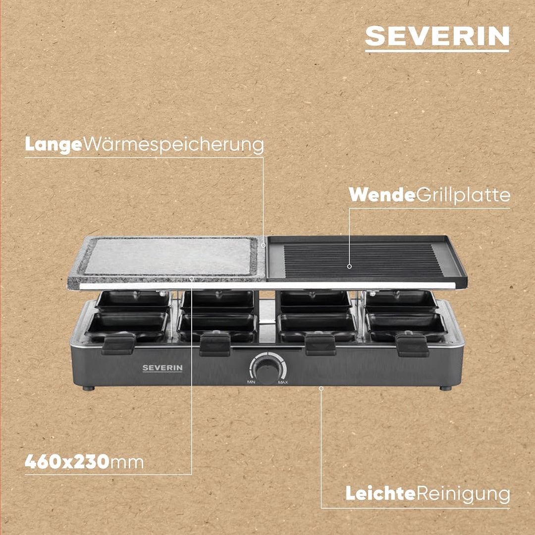 SEVERIN Raclette-Grill mit Naturgrillstein und Grillplatte, Raclette mit antihaftbeschichteter Grill