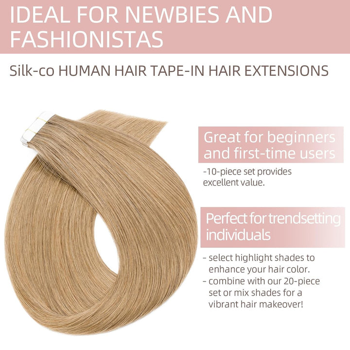 Silk-co Tape Extensions Echthaar 10stk, Remy Tape in Extensions Haarverlängerung, Skin Weft Echthaar
