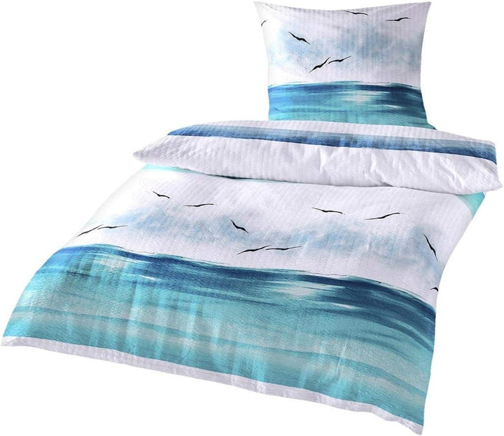 Traumschlaf • Seersucker Bettwäsche Set • Bügelfrei• luftig leichte Sommer-Bettwäsche im Maritimen L