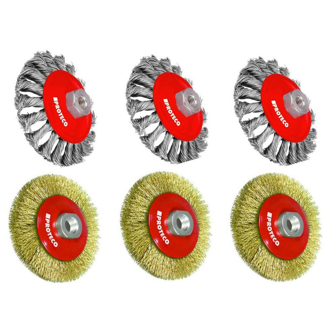 Proteco-Werkzeug® Set 6 tlg Drahtbürsten für Winkelschleifer Kegelbürste gezopft gewellter Stahldrah
