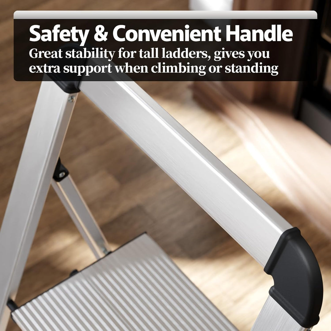 KINGRACK Stufenleiter, 5 Stufen, klappbare Stufenleiter mit Handlauf, rutschfeste Haushaltsleiter mi