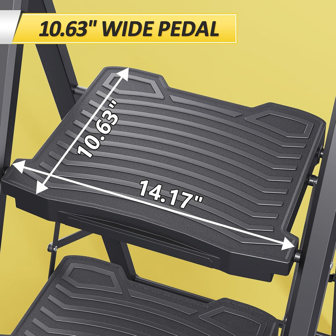 KINGRACK Trittleiter 3 Stufen klappbar mit Traglast von 400 KG, mit Nicht-entschlüpfbarem, Leichter