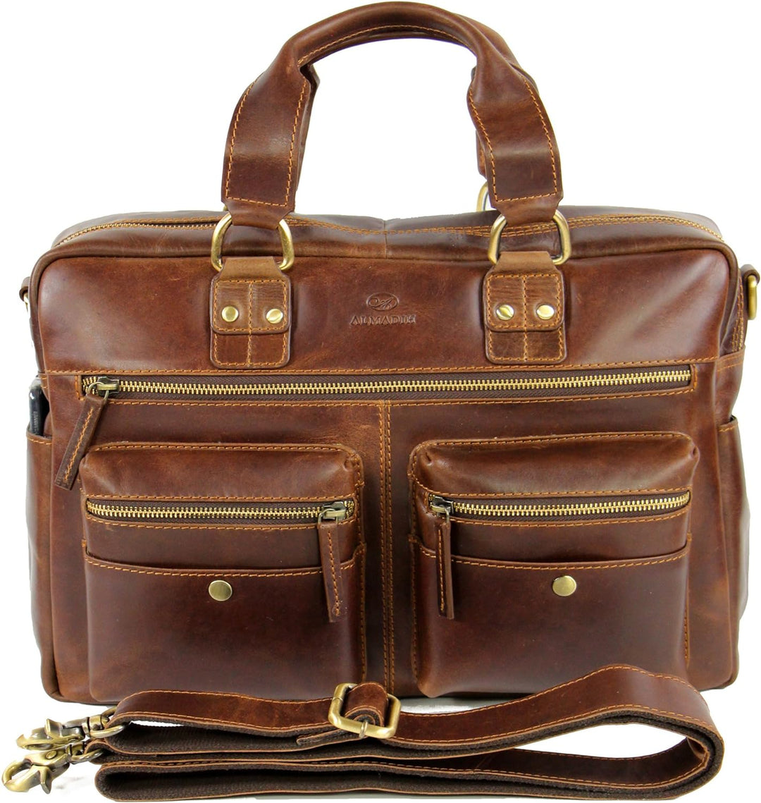 ALMADIH Damen Businesstasche 15 Zoll Aktentasche aus Echtleder mit Laptopfach - Leder Damen Business