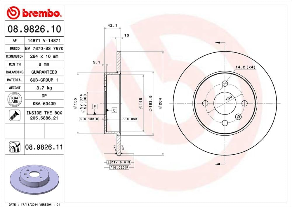 BREMBO 08.9826.11 Bremsscheiben-Rotoren
