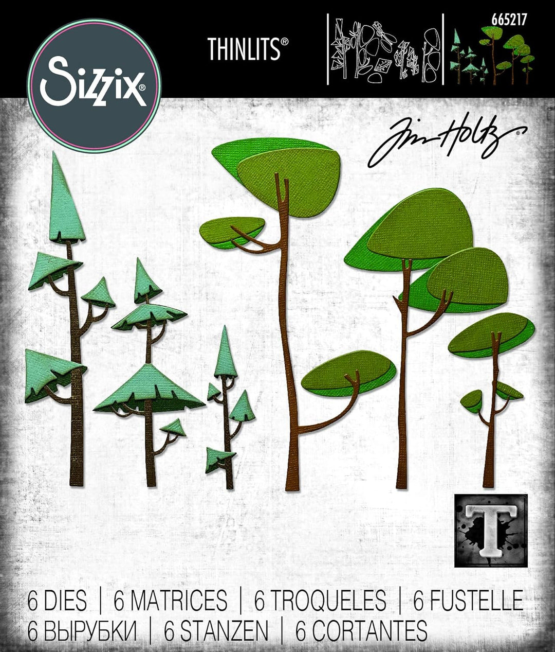 Sizzix Thinlits Stanzschablone 665217 Funky Trees von Tim Holtz 6er Pack