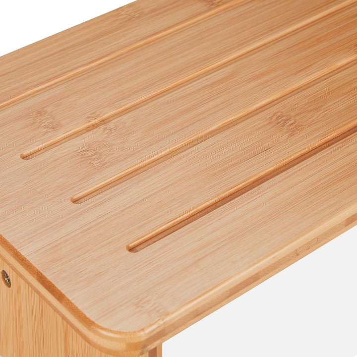 Relaxdays Fussbank Bambus, für Bad, Küche, Wohnzimmer, HBT: 17,5 x 39 x 25 cm, Kleiner Fusshocker, B