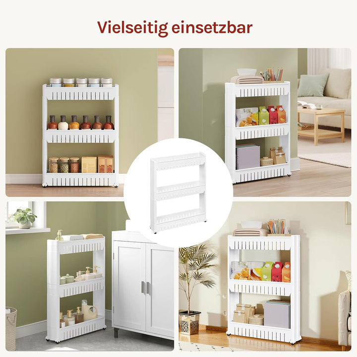 WOLTU 3 Ablagen Nischenregal Küchenregal Schrank Schieberegal schmaler Rollwagen, Nischenwagen Küche
