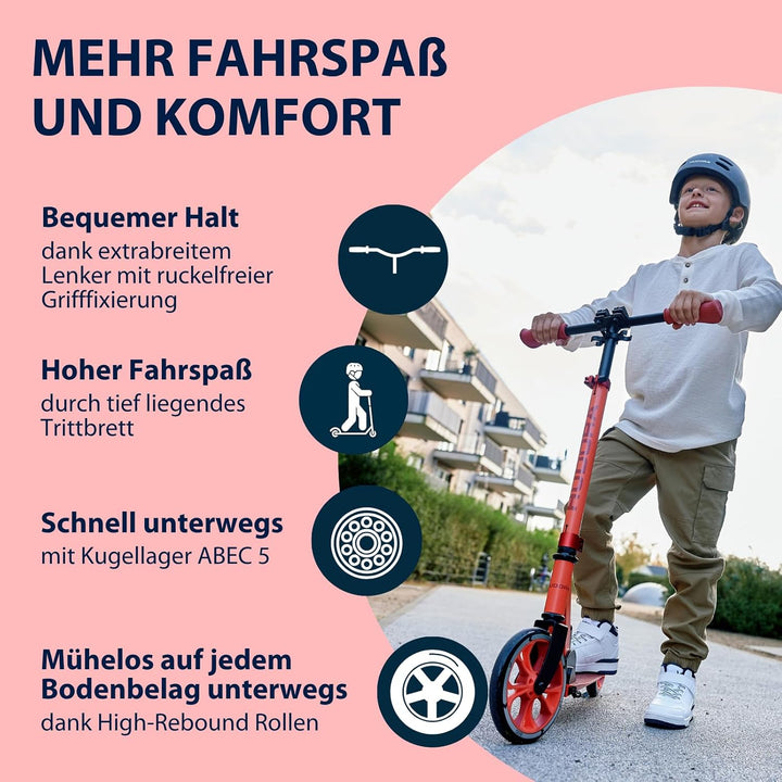 HUDORA Scooter Up 200 - Geräuscharmer Aluminium-Roller für bis zu 100kg - Höhenverstellbarer & zusam
