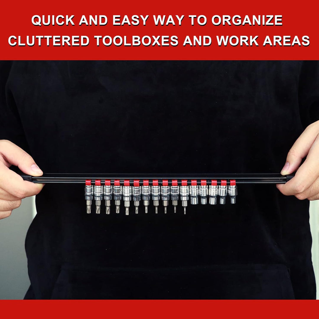 CASOMAN 12PC ABS Socket Organizer, Premium Quality Socket Holders,1/4-Inch x 48 Clips, 3/8-Inch x 90