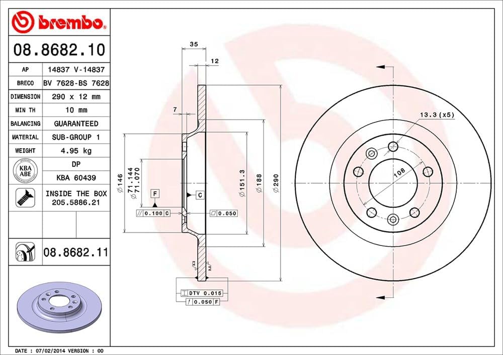 Brembo 08.8682.11 COATED DISC LINE Bremsscheibe - Paar