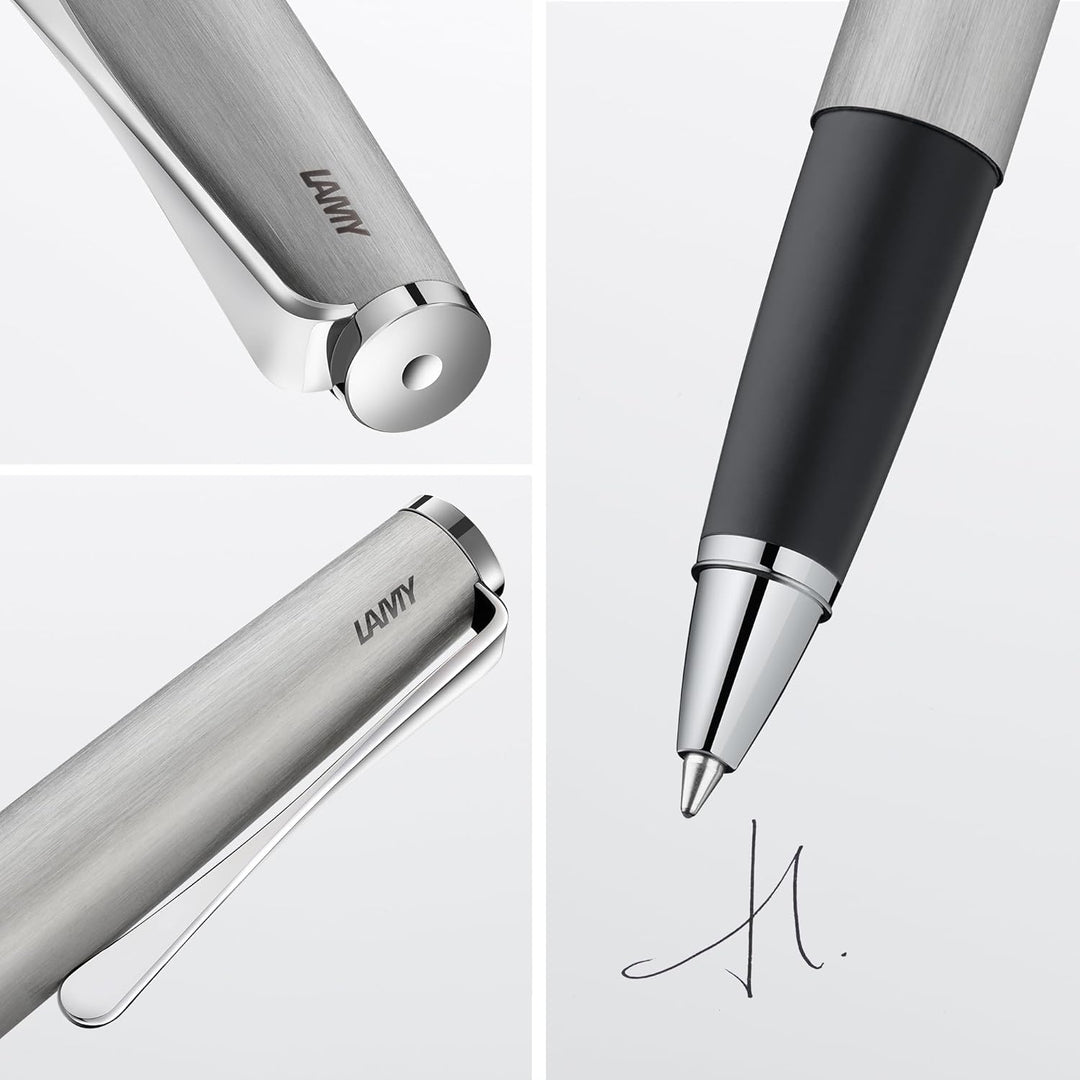 LAMY studio Tintenroller 365 - Rollpen aus Edelstahl strichmattiert in der Farbe Silber mit Griffstü