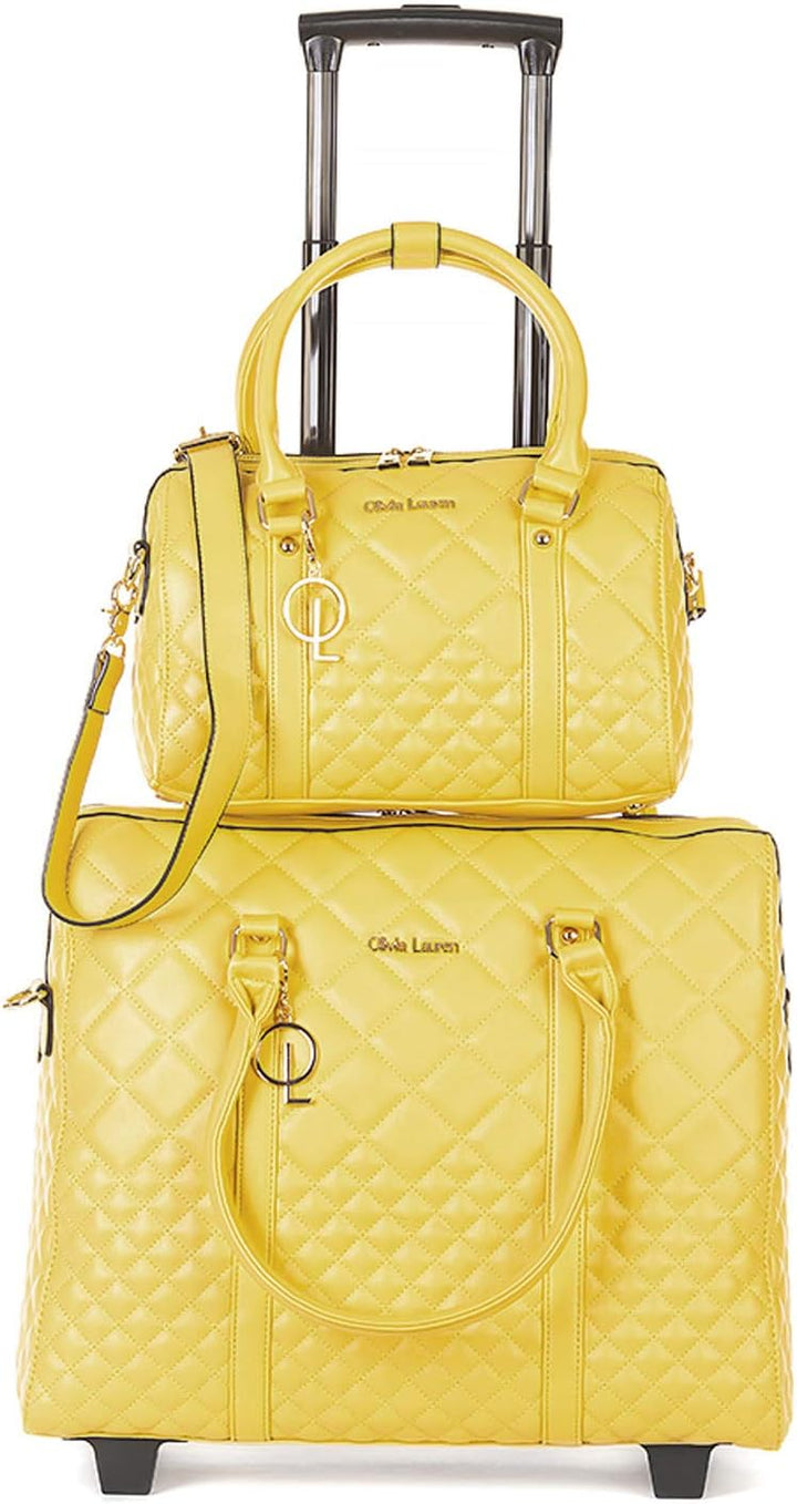Bowatex Luxus Damen Schulter Gurt Laptop Akten Rollen Trolley + Handtasche Gelb