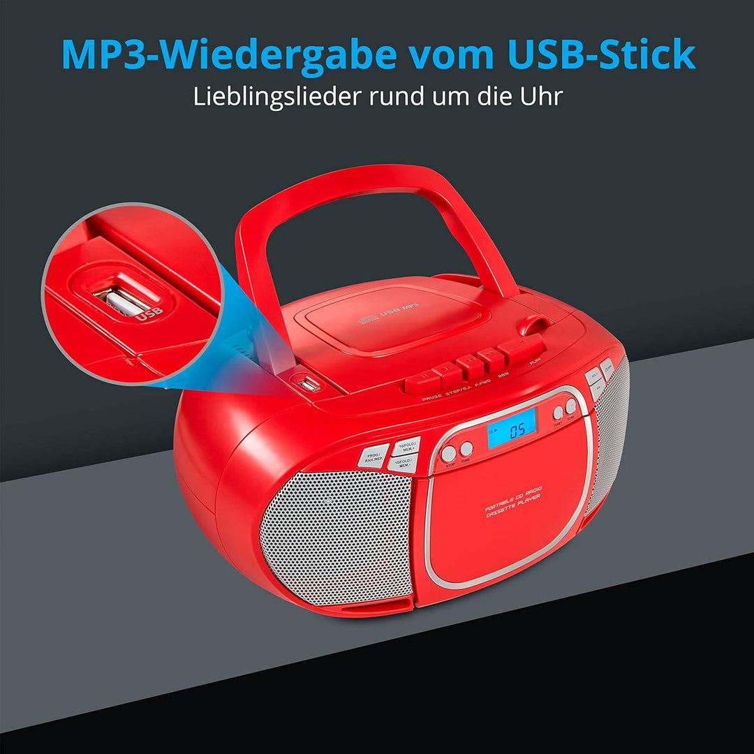 MEDION E66476 Stereo Sound System (Boombox, CD-Player, MP3, Kassette, tragbarer Kassettenspieler für