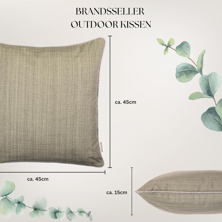 Brandsseller Outdoor Garten Kissen Dekokissen mit Paspel - Leinenoptik Uni Schmutz- und Wasserabweis
