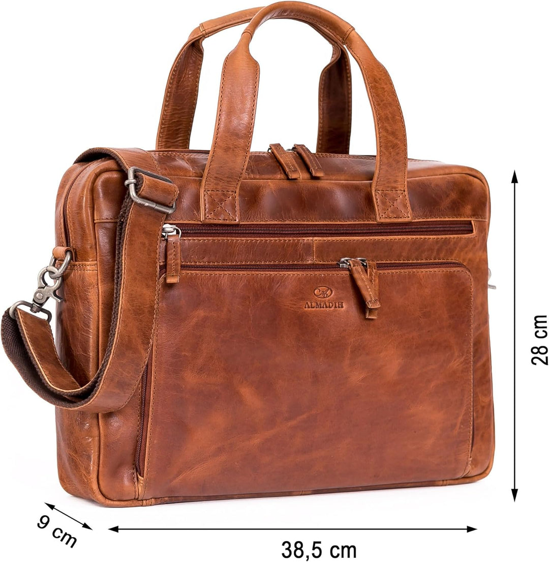 ALMADIH Leder Businesstasche Laptoptasche 15 Zoll Aktentasche BRUNO tolle Aufteilung Leder Business