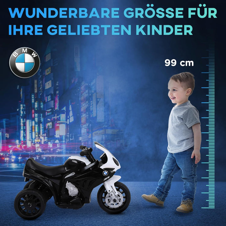 HOMCOM Elektro Kindermotorrad Kinderfahrzeug Lizensiert von BMW S1000RR Elektro-Dreirad mit Akku Sta