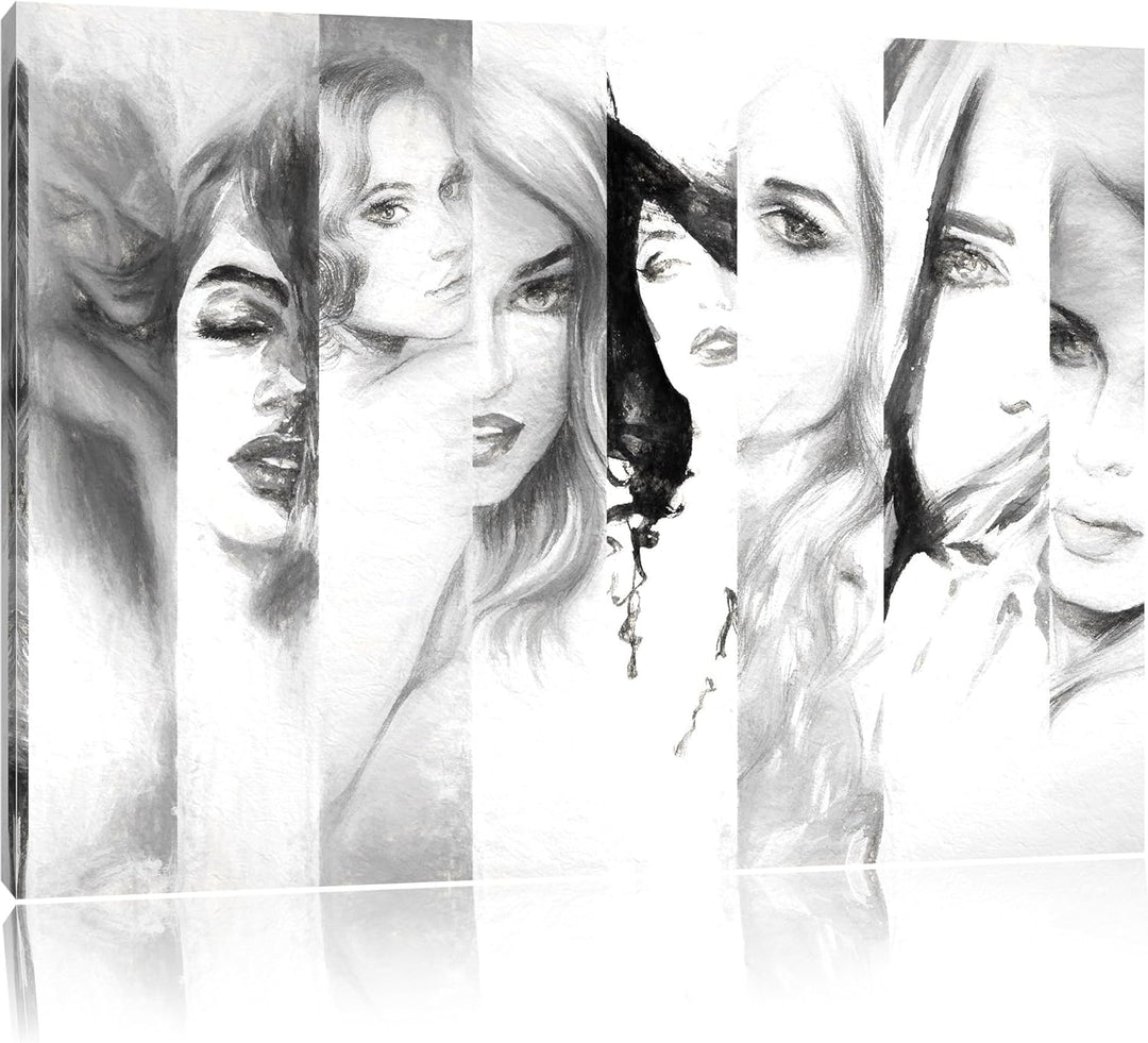 Frauenköpfe Kohle Effekt, Format: 100x70 auf Leinwand, XXL riesige Bilder fertig gerahmt mit Keilrah